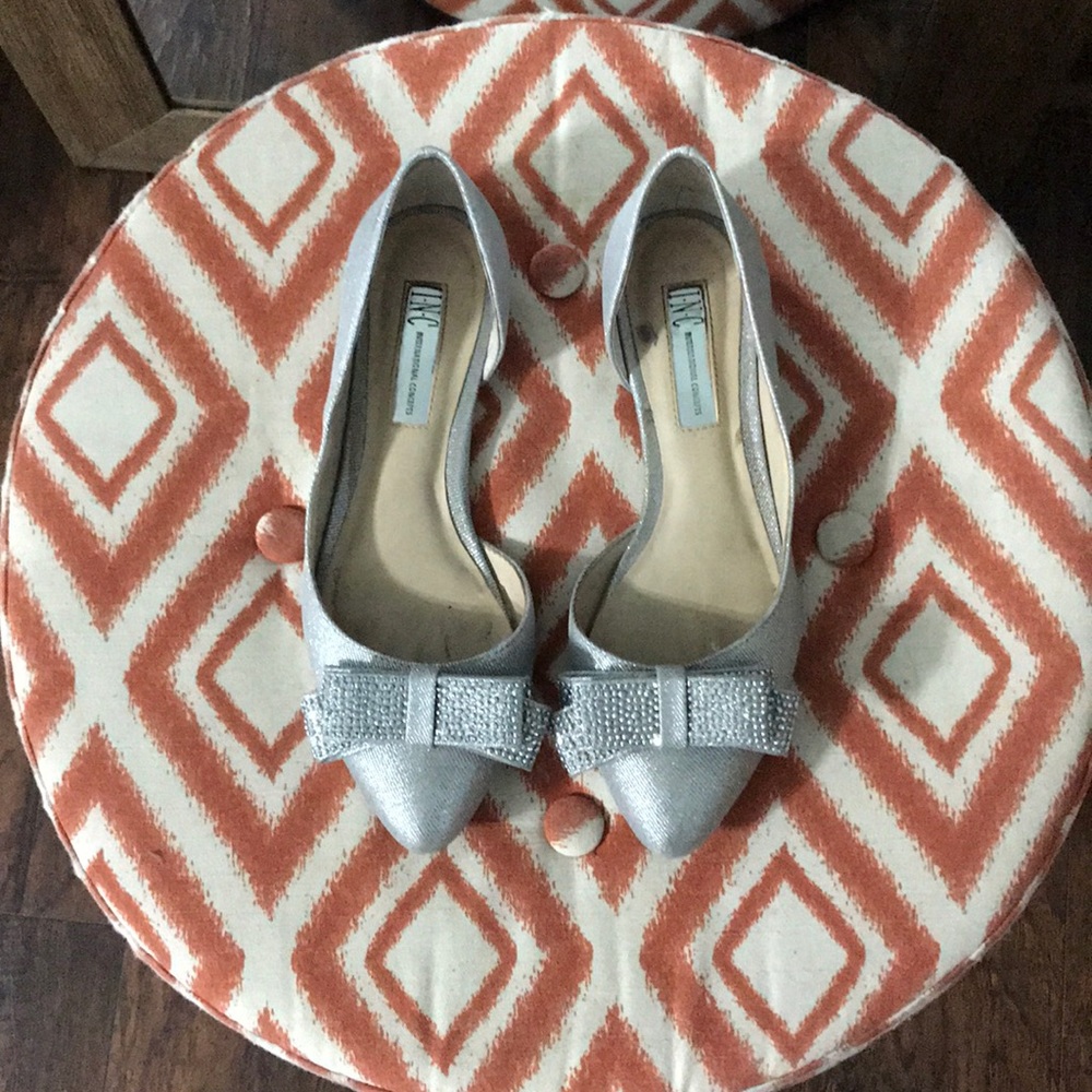 Silver flats with studded bow